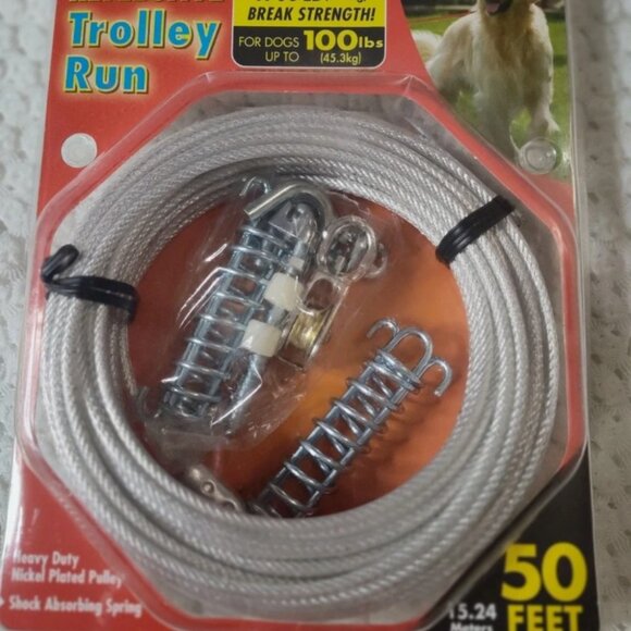 50 Ft Dog Tie Out Trolley System Dog Run Cable Dog Zipline Heavy Duty 1700 Lb - Picture 1 of 8